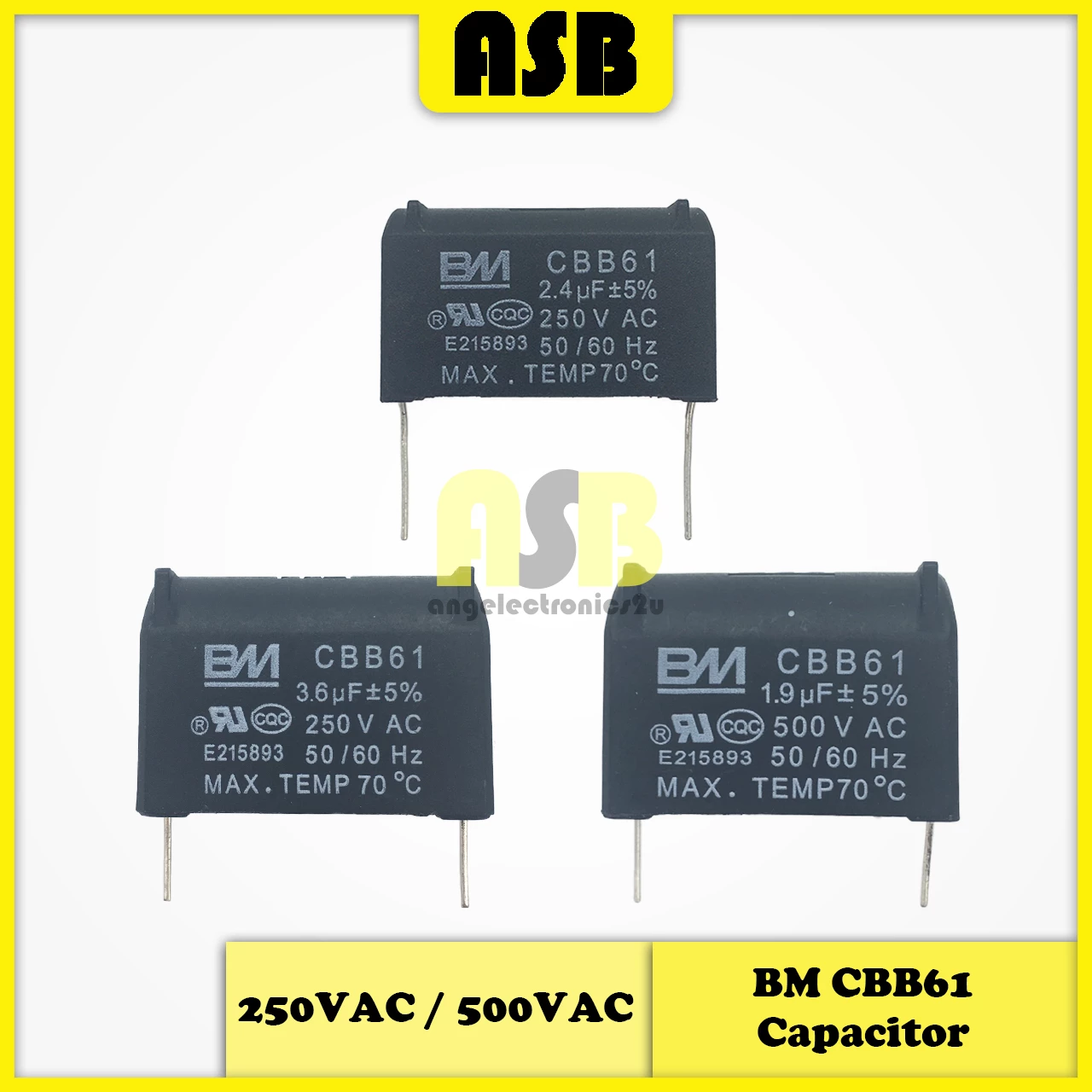 (1pc) BM CBB61 Capacitor ( 1.9UF / 2.4UF / 3.6UF ) ( 250VAC / 500VAC )