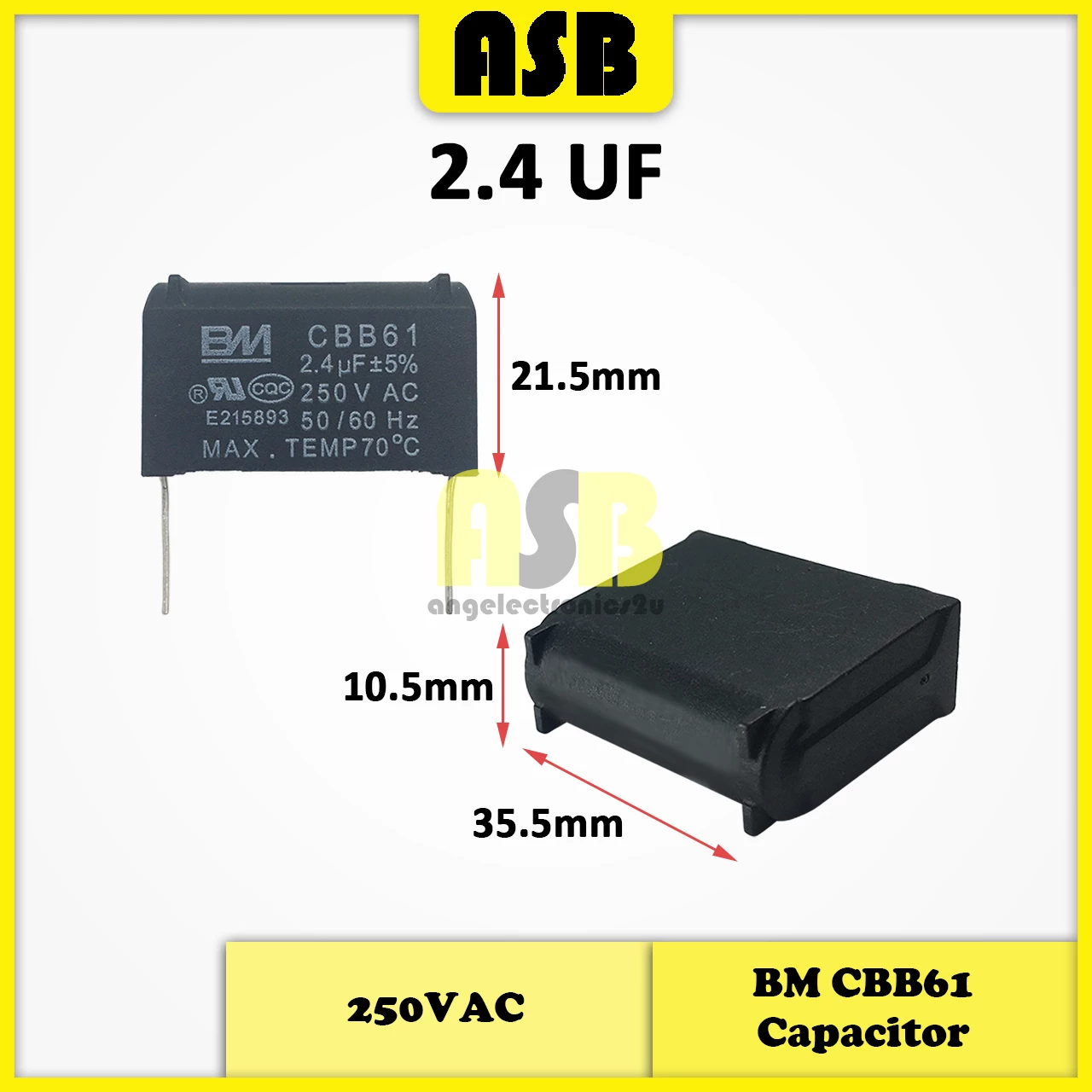 (1pc) BM CBB61 Capacitor ( 1.9UF / 2.4UF / 3.6UF ) ( 250VAC / 500VAC )