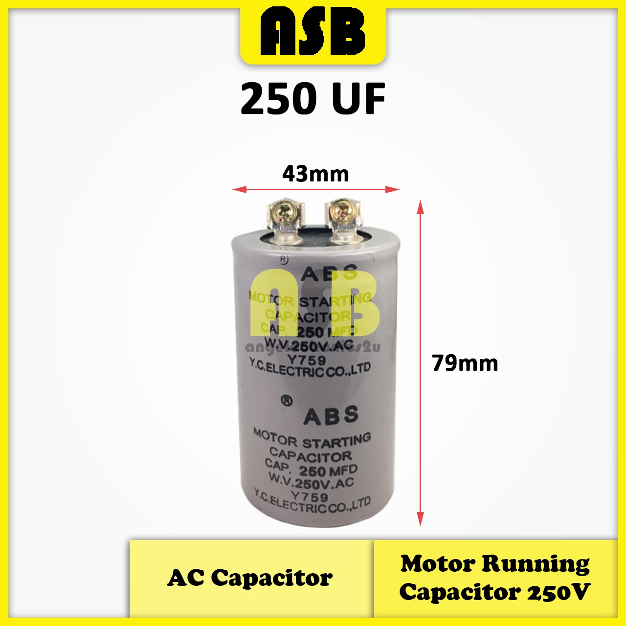 (1pc) AC Capacitor 250V ( 250 UF / 350 UF / 450 UF )