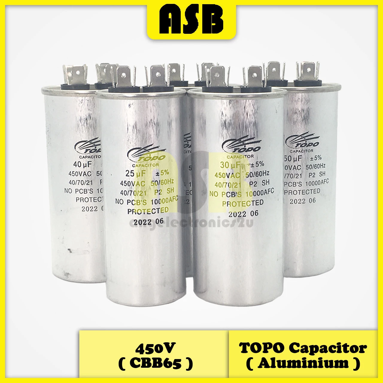 (1pc) TOPO Capacitor 450V ( Aluminium ) ( CBB65 ) ( 25UF , 30UF , 40UF , 45UF , 50UF )