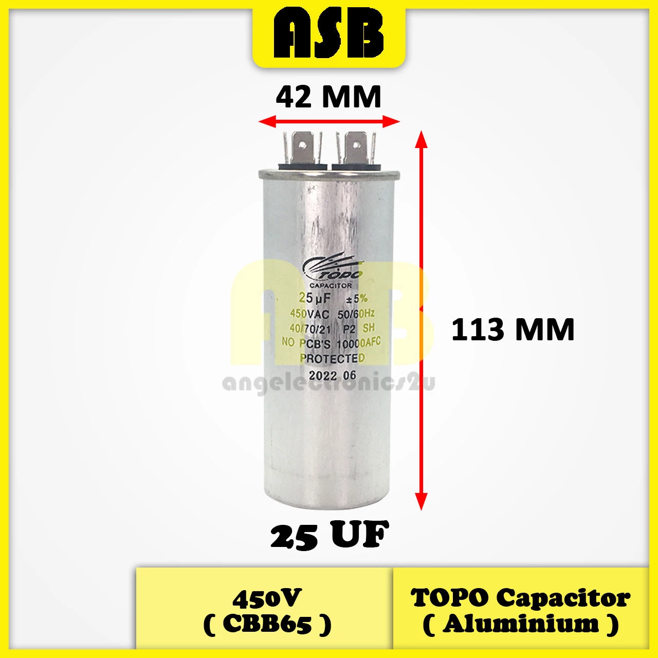 (1pc) TOPO Capacitor 450V ( Aluminium ) ( CBB65 ) ( 25UF , 30UF , 40UF , 45UF , 50UF )