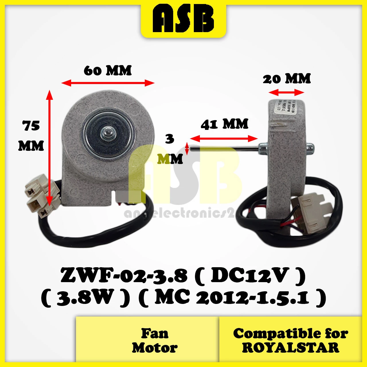 (1pc) ( Compatible : ROYALSTAR ) Fridge Fan Motor ZWF-02-3.8 ( 661026029 )