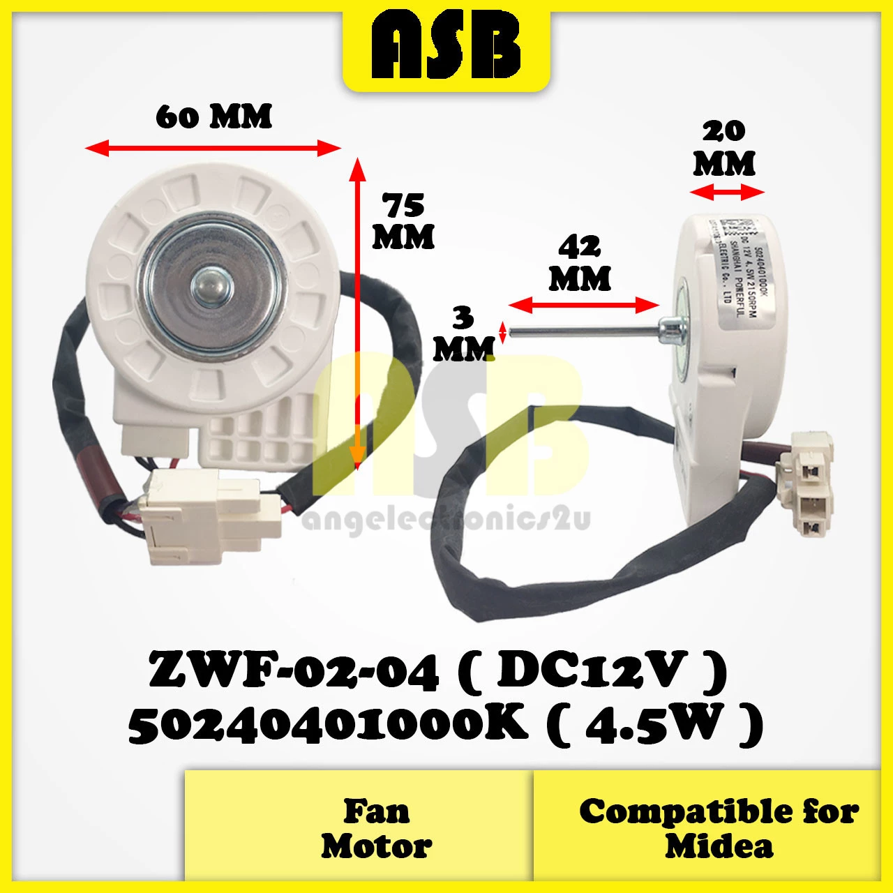 (1pc) ( Compatible : MIDEA ) Fridge Fan Motor