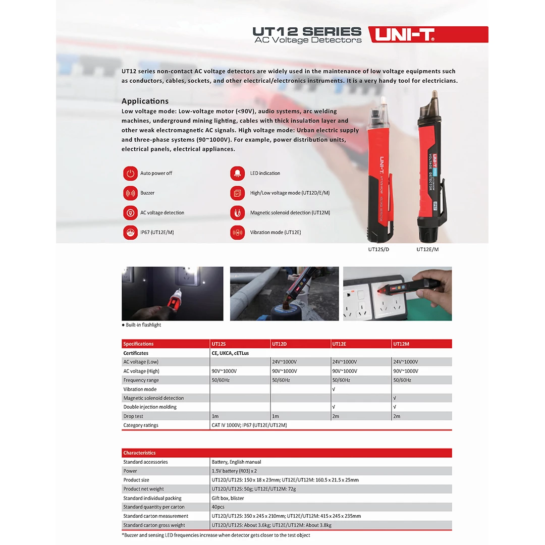 (1pc) Uni-T UT 12D AC Voltage Detector ( 220V ) Pengesan Voltan AC ( 574001054 )