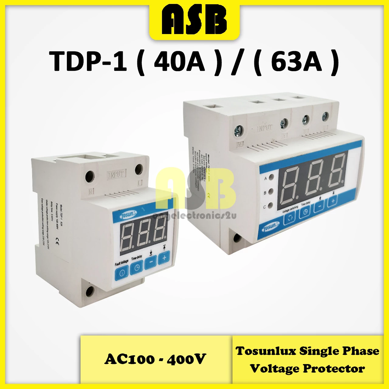 (1pc) Tosunlux Single Phase Voltage Protector TDP-1 ( AC100V - 400V ) ( 40A / 63A )