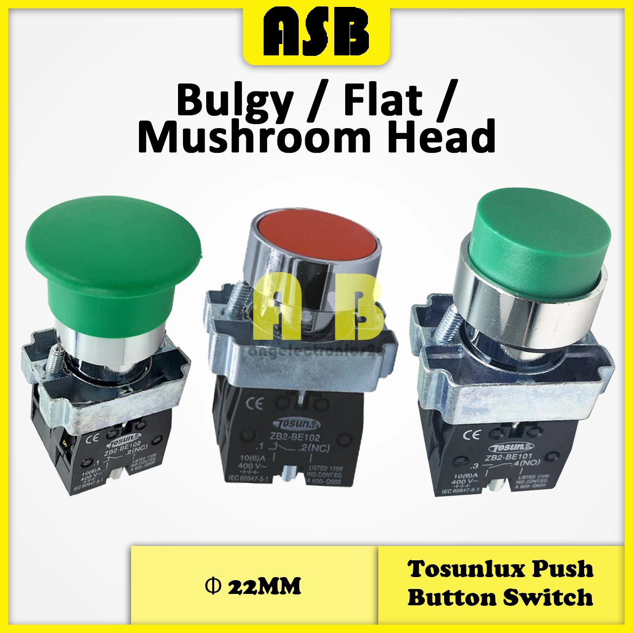 (1pc) Tosunlux Push Button Switch Ф 22MM ( Mushroom / Flat / Bulgy Head )