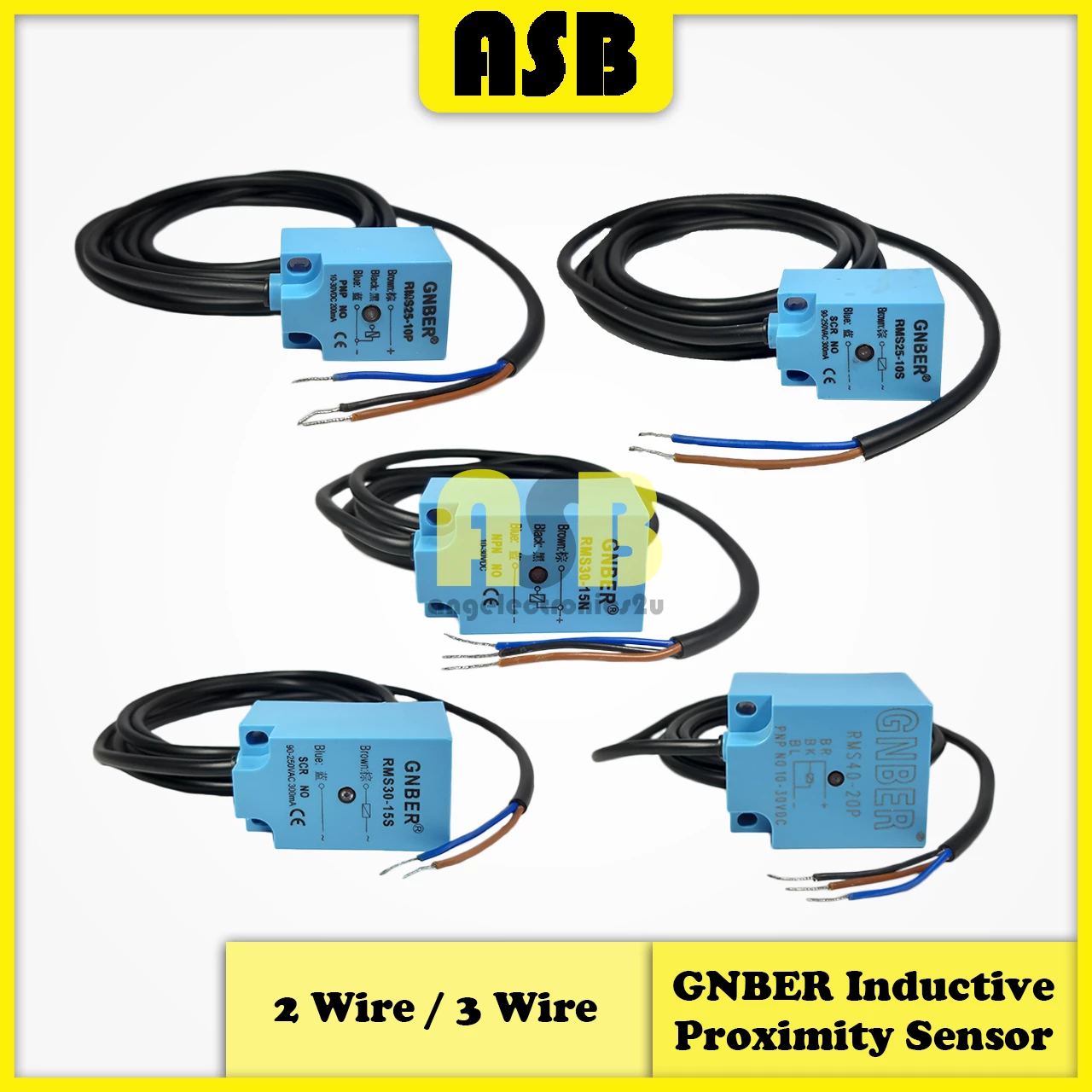 (1pc) GNBER ( RMS ) Inductive Proximity Sensor Rectangular Type ( DC 10V - 30 V / AC 90 - 250 V ) ( 2 Wire / 3 Wire )