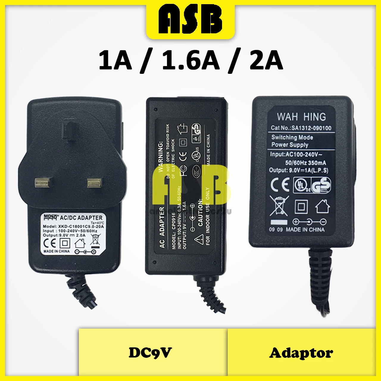 (1pc) Adaptor DC9V ( 1A / 1.6A / 2A )