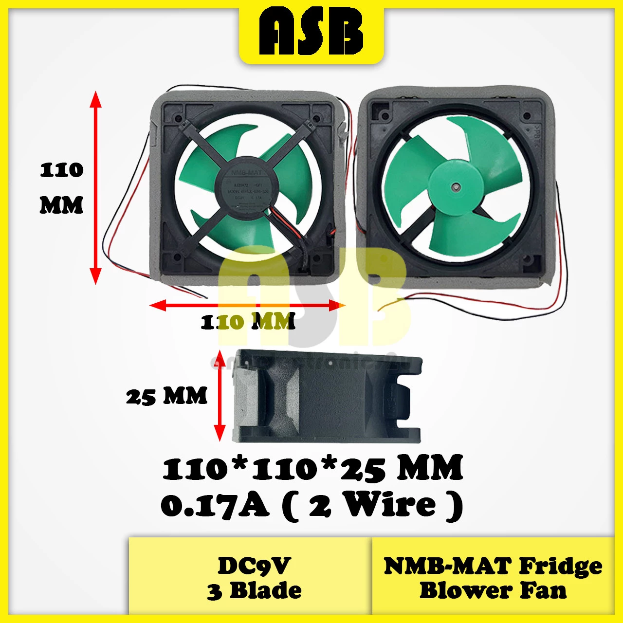 (1pc) Freezer Fridge Blower Fan NMB-MAT 4515JL-03W-S20 DC9V 0.17A (2 Wire) (151010270)