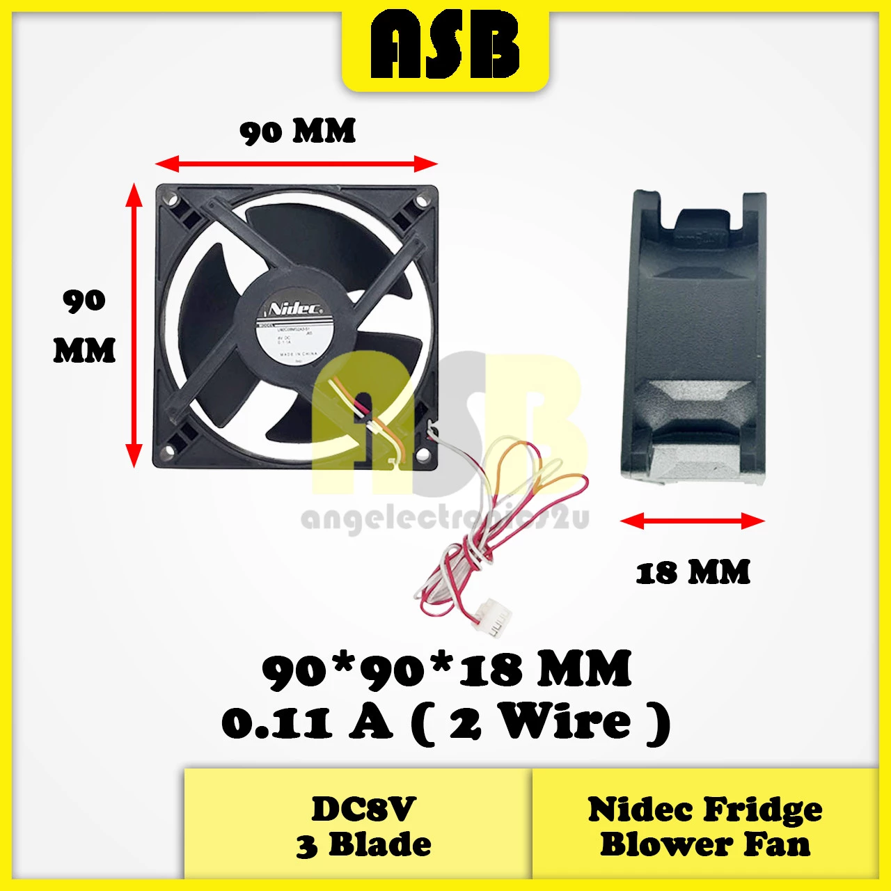 (1pc) Freezer Fridge Blower Fan Nidec U92C08MS2A3-51 DC8V 0.11A (2 Wire) (151010272)