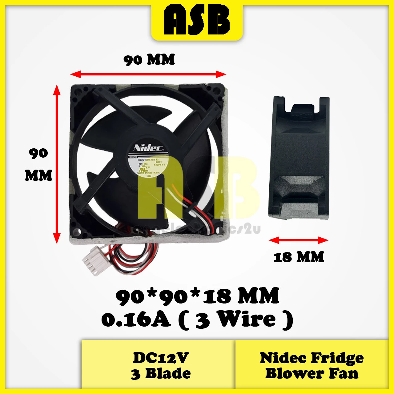 (1pc) Freezer Fridge Blower Fan Nidec DC12V 0.16A / 0.14A / 1.4A ( 3 Wire / 4 Wire )