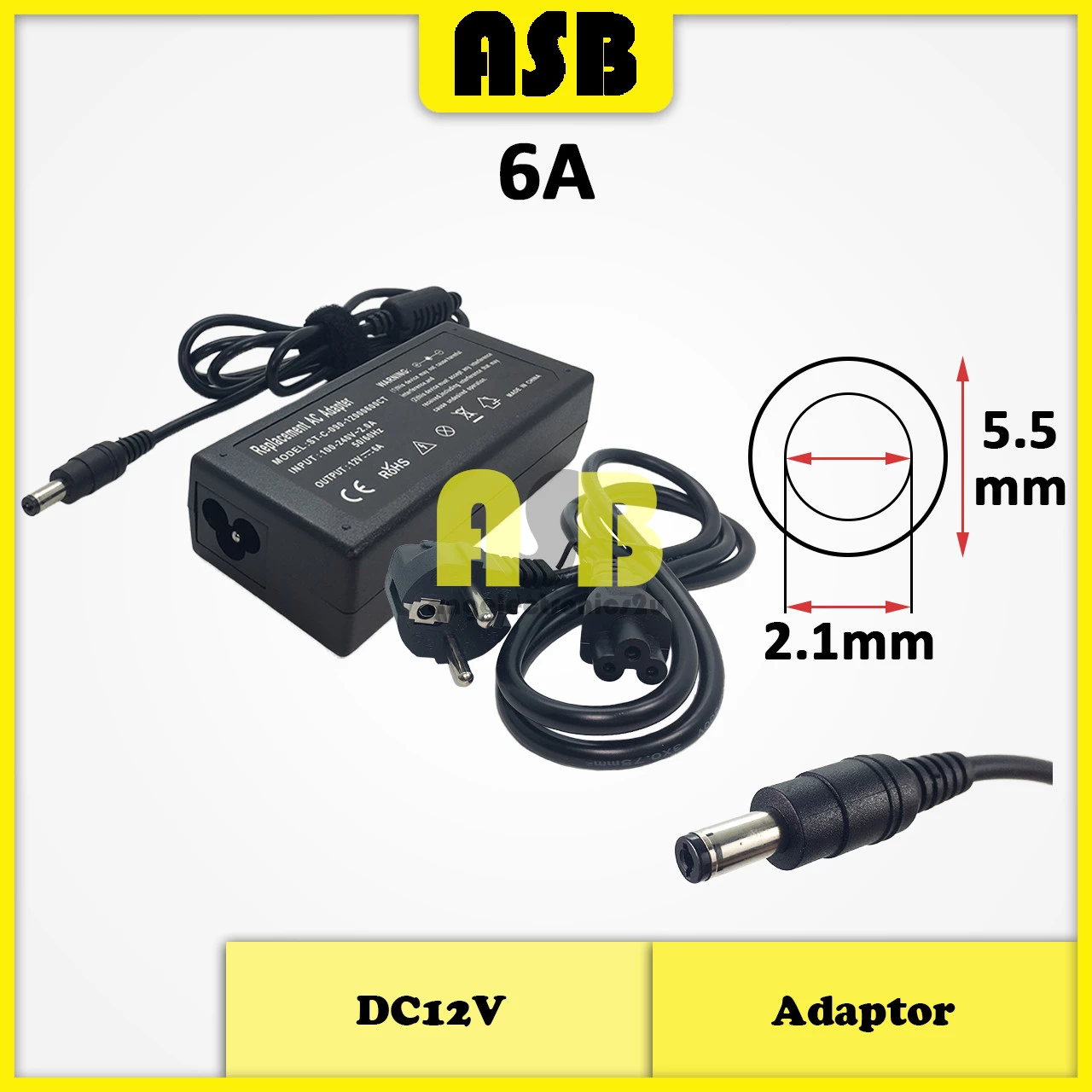 (1pc) Adaptor DC12V ( 6A / 7A / 8A ) ( Plug Type E )