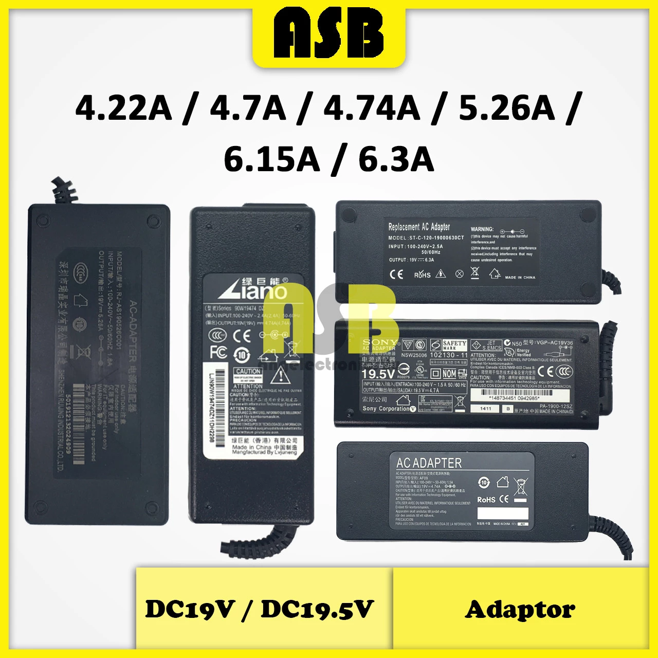 (1pc) Adaptor DC19V / DC19.5V ( 4.22A / 4.7A / 4.74A / 5.26A / 6.15A / 6.3A )