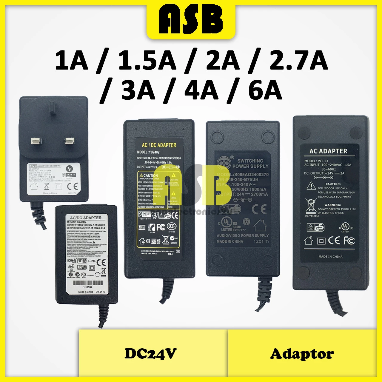 (1pc) Adaptor DC24V ( 1A / 1.5A / 2A / 2.7A  / 3A / 4A / 6A )