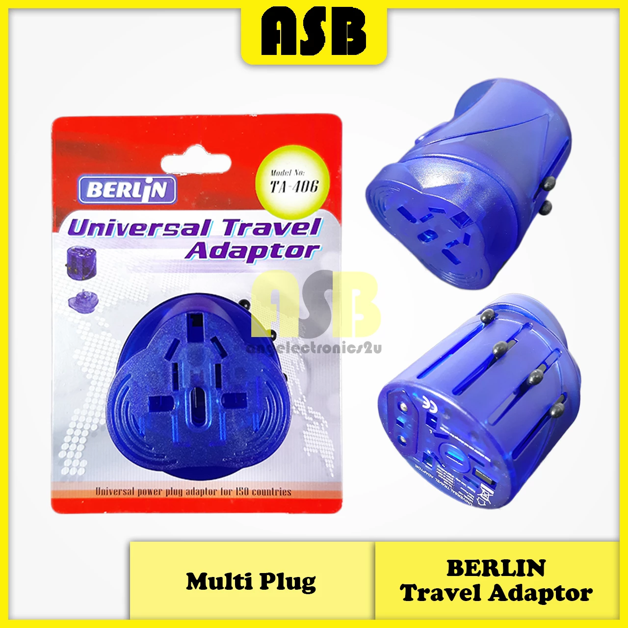 (1pc) BERLIN Universal Travel Adaptor TA-406 ( EU Type C / AU / US / UK ) ( 001001058 )