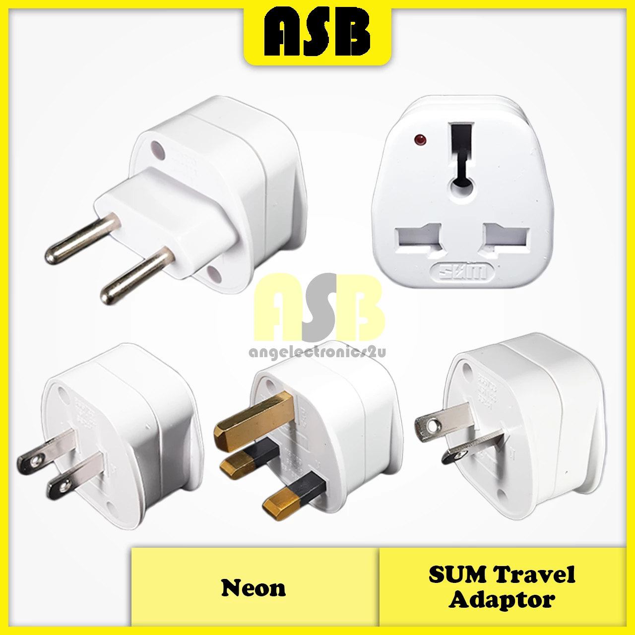 (1pc) SUM Universal Travel Adaptor ( 8101N / 8102N / 8106N / 8107N ) ( NEON )