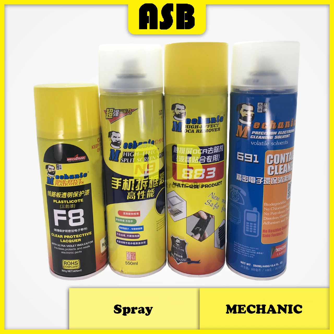 MECHANIC 691 Contact Cleaner / H-E Plastlicote F8 / H-E Split Screen N9 / H-E Oca Remover 883 Spray ( 550 ML / 425 ML )