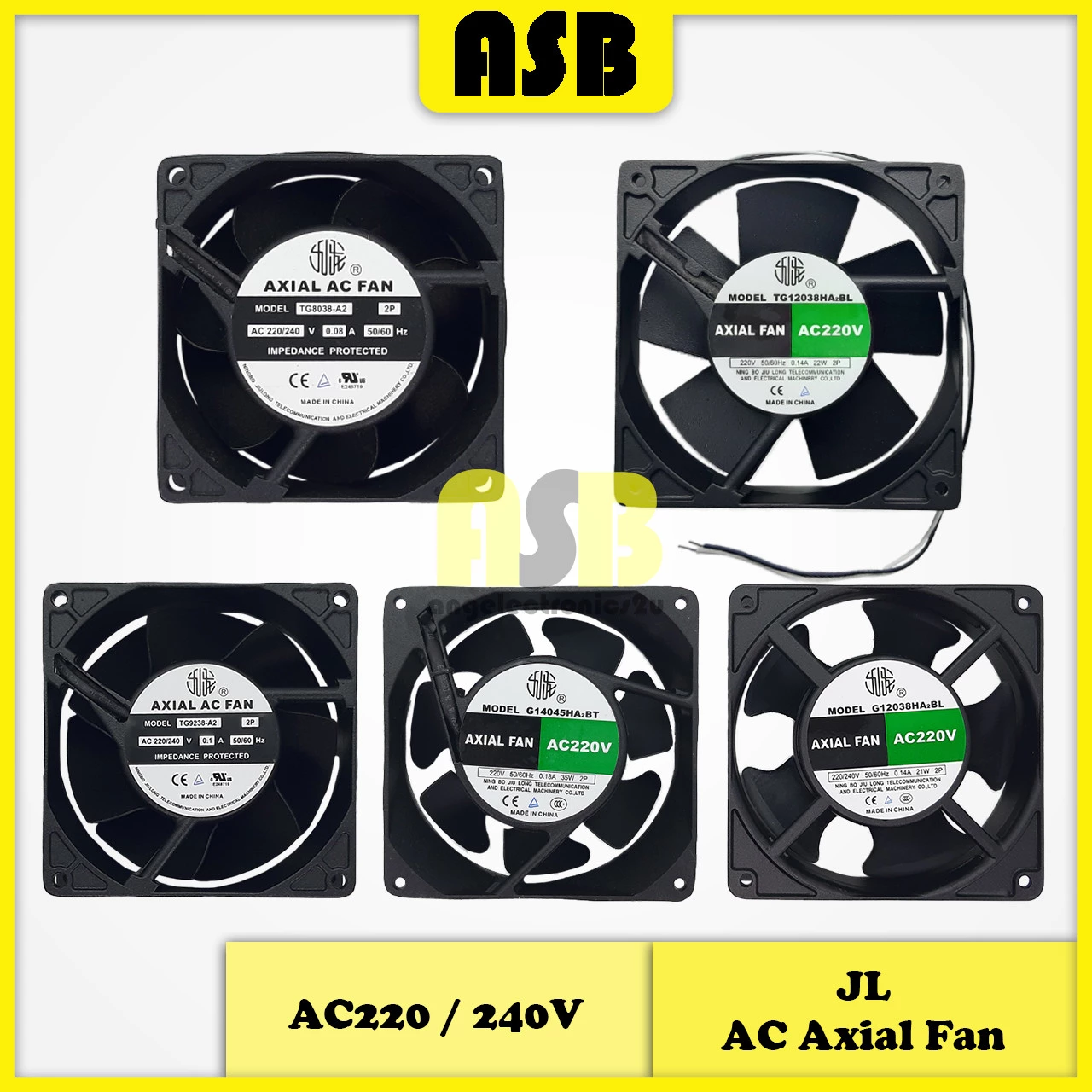 (1pc) JIULONG AC Strong Axial Fan ( AC220V / 240V ) (3''/3.5''/4''/5.5'') ( Wire / Pin ) ( Ball Bearing ) Inci / Inch