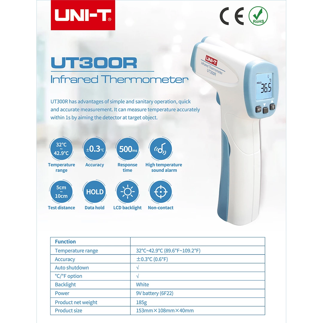 (1pc) Uni-T UT300R Infrared Human Thermometer (32°C~42.9°C) ( 362002184 )