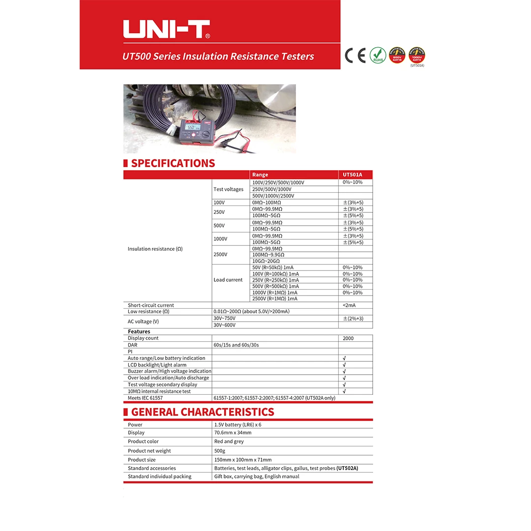 (1pc) Uni-T UT 501A Insulation Resistance Tester / Penguji Rintangan Penebat ( 362002151 )