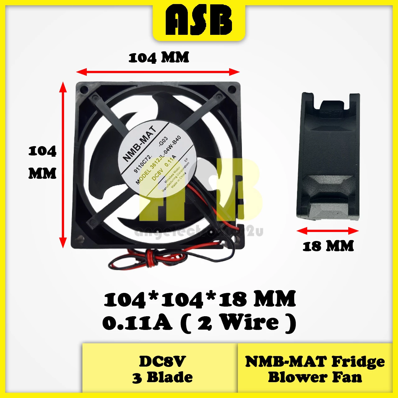 (1pc) Freezer Fridge Blower Fan NMB-MAT 3612JL-04W-B40 DC8V 0.11A (2 Wire) (151010260)