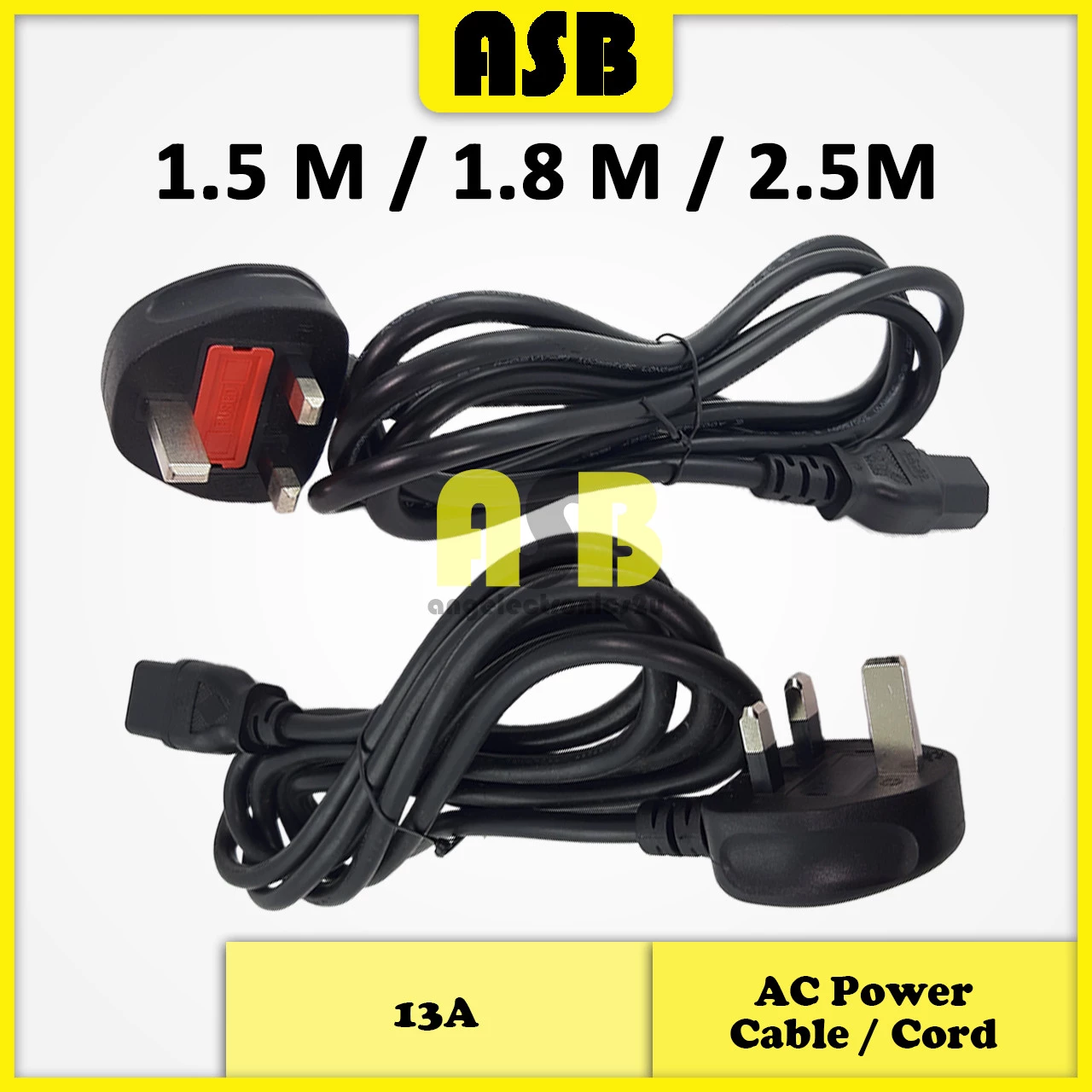 (1pc) UK Type AC Power Cable / Cord ( Copper ) ( 1.5 M / 1.8 M / 2.5 M ) ( IEC C13 )