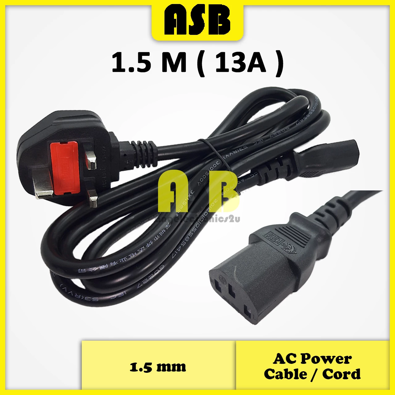 (1pc) UK Type AC Power Cable / Cord ( Copper ) ( 1.5 M / 1.8 M / 2.5 M ) ( IEC C13 )