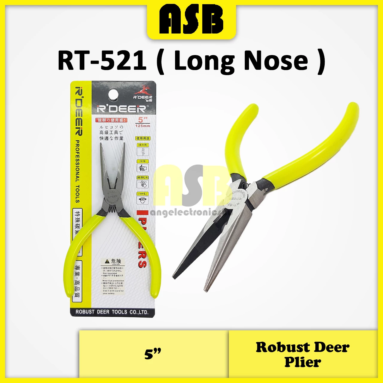 (1pc) Robust Deer RT-521 5“ Long Nose Plier / Playar Muncung Tirus ( 125 MM ) ( 574003444 )