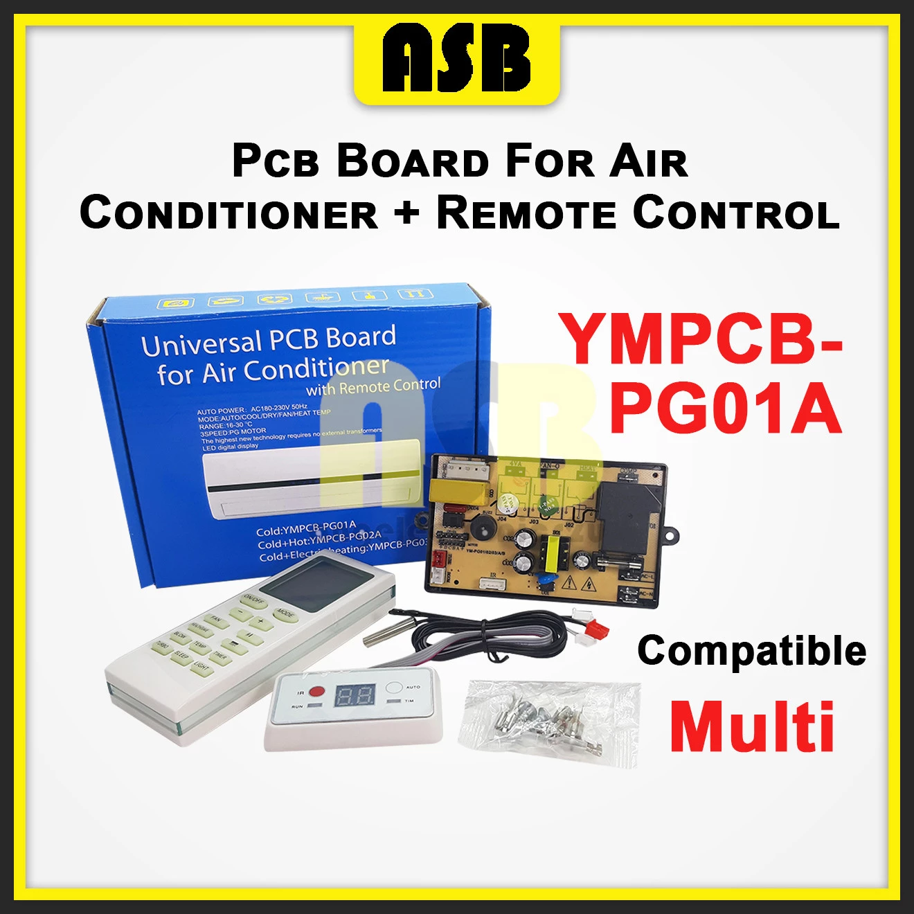 (1pc) ( Compatible : Multi )  PCB BOARD For Air Conditioner With Remote Control ( 1-1.5 HP ) YMPCB-PG01A