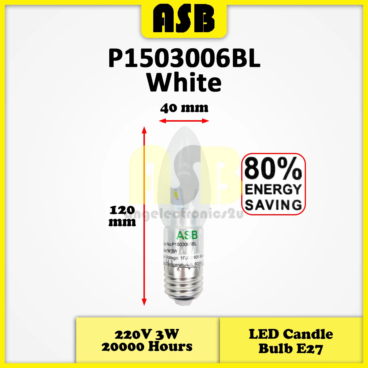 (1pc) LED Candle Bulb 3W ( E27 ) ( Daylight / White )