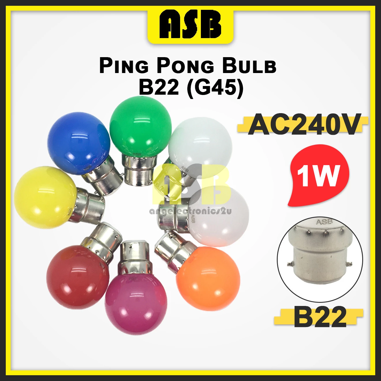 (1pc) Ping Pong Bulb B22 ( G45 ) AC240V 1W PC LED Energy Saving Bulb ( Color )