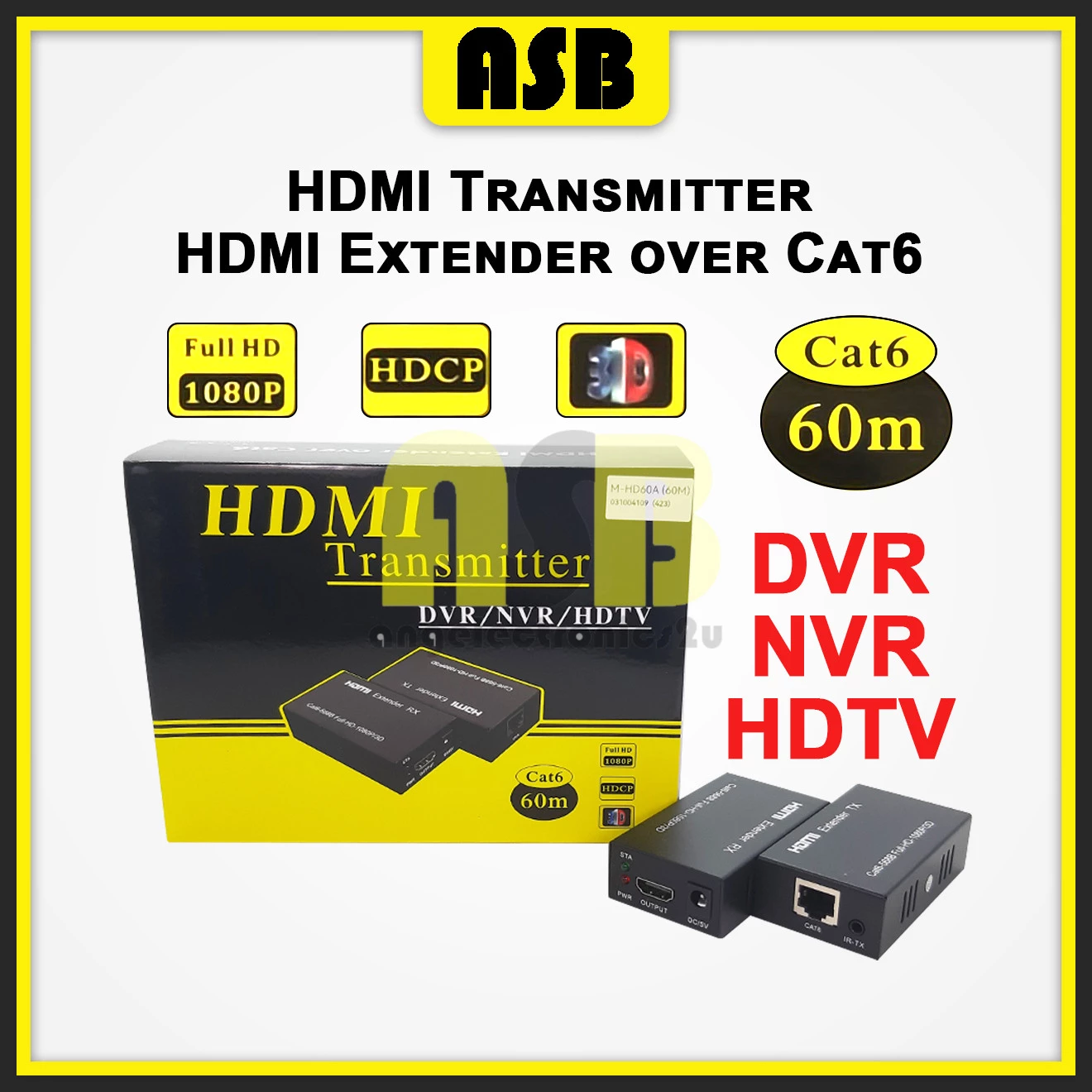 (1pc) 1080P HDMI Extender Over Cat6 / Transmitter & Receiver ( 60m ) ( DVR / NVR / HDTV ) ( M-HD60A )