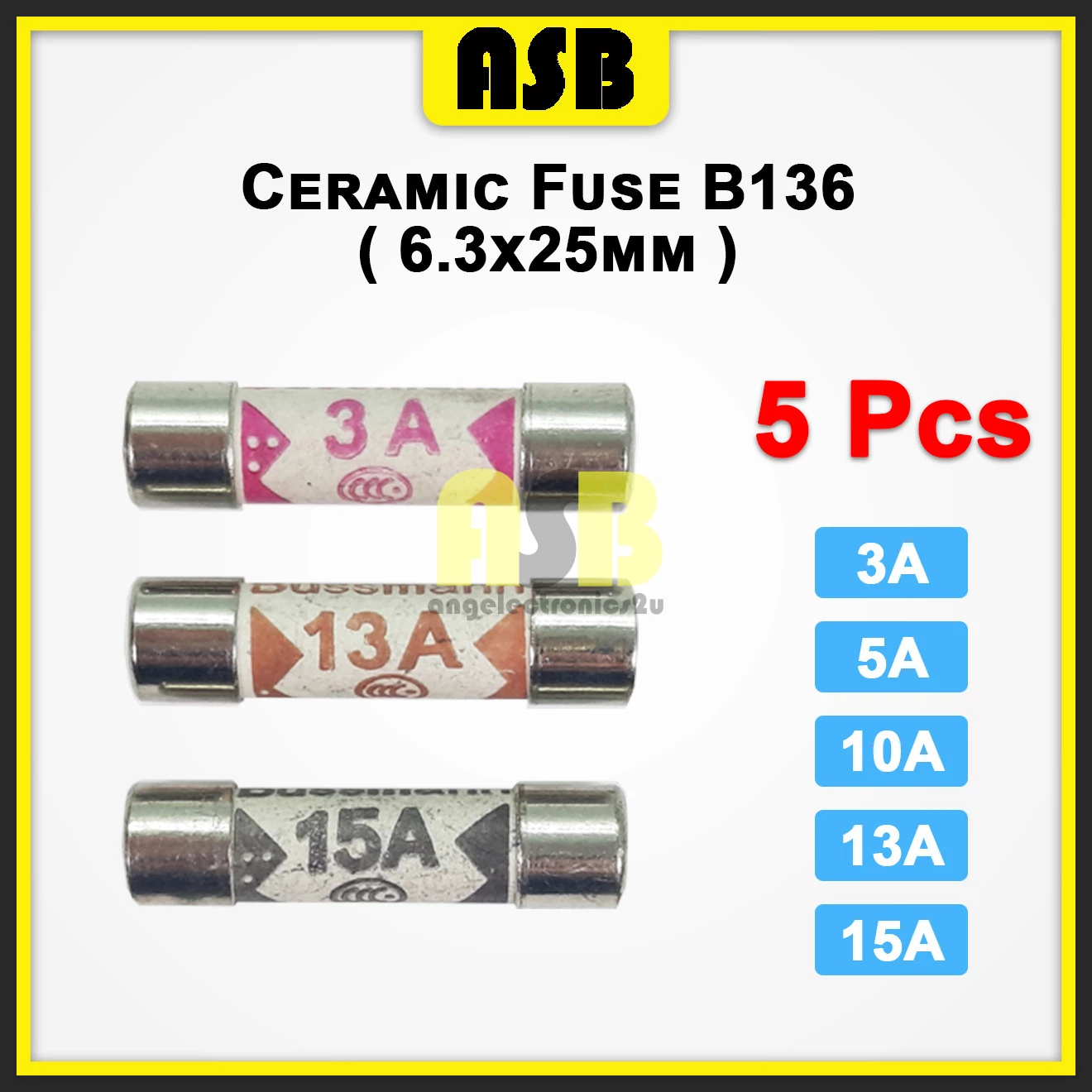 (5pc) Ceramic Fuse ( 6.3*25MM ) ( 3A / 5A / 10A / 13A / 15A )