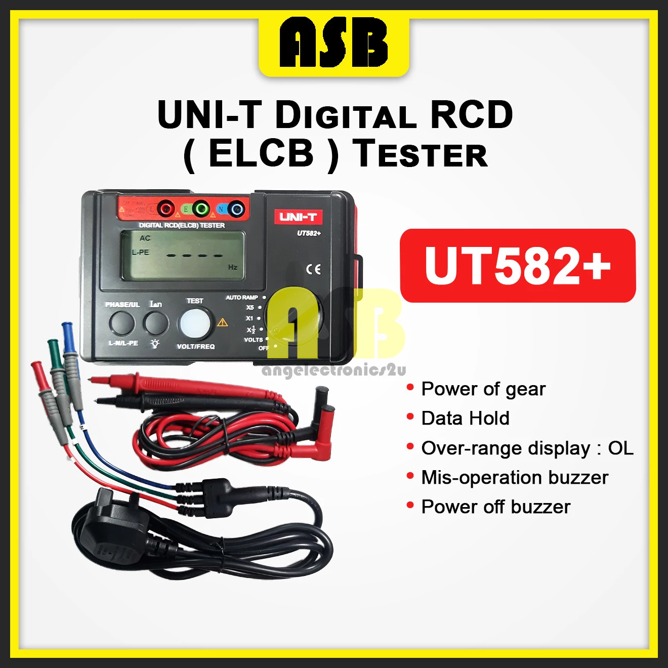 (1pc) Uni-T UT 582+ Digital RCD ( ELCB ) Tester / Penguji RCD Digital ( 362002152 )