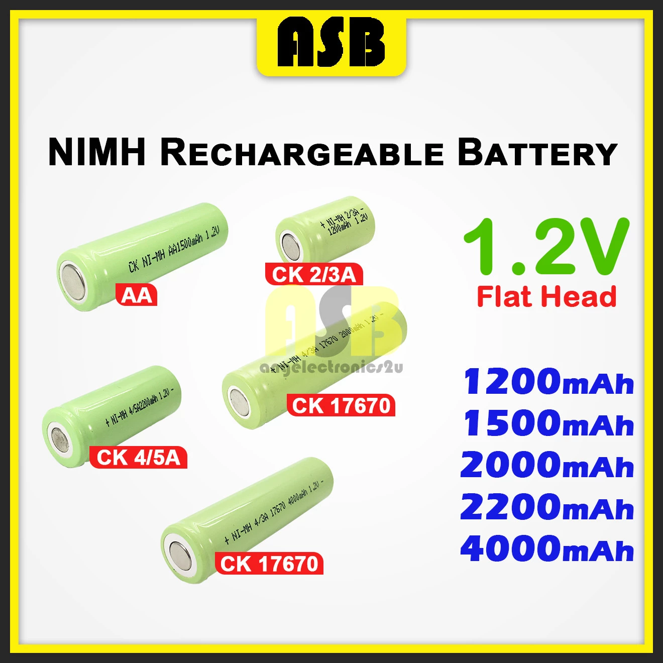 (1pc) NIMAH Rechargeable Battery ( Flat ) ( 1.2V ) ( AA / CK 4/5A / CK 2/3A / CK 17670 )