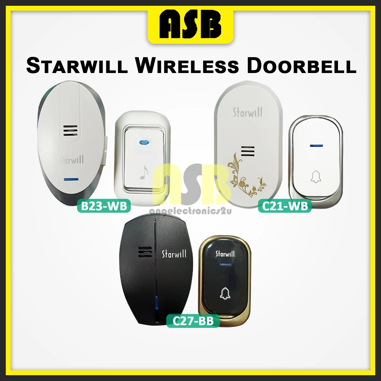 (1pc) Starwill Wireless Door Bell UK 3 Pin Plug 150M Range Home Remote Doorbell Loceng Pintu Rumah 門鈴