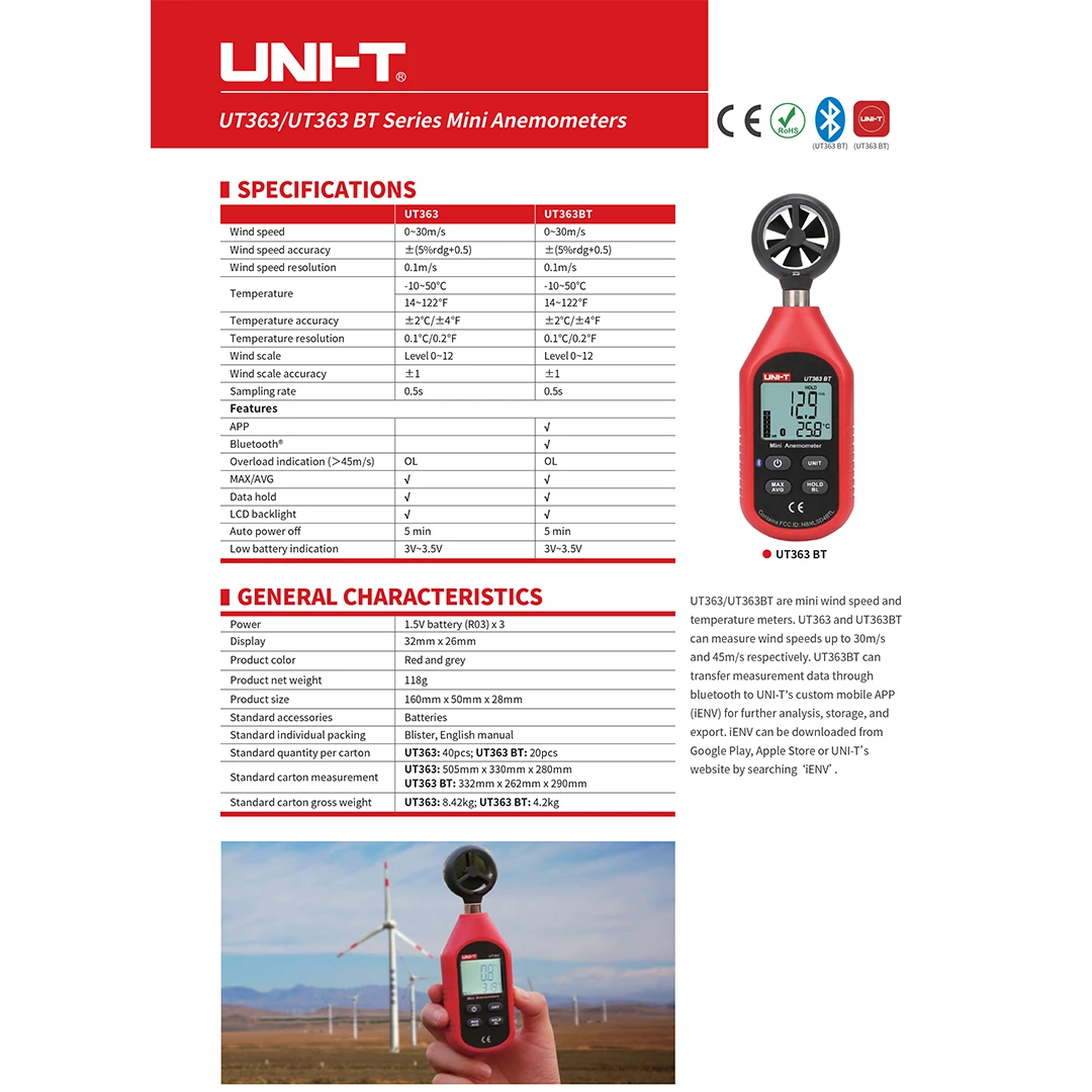 (1pc) Uni-T UT363 Mini Anemometer ( 362002199 )