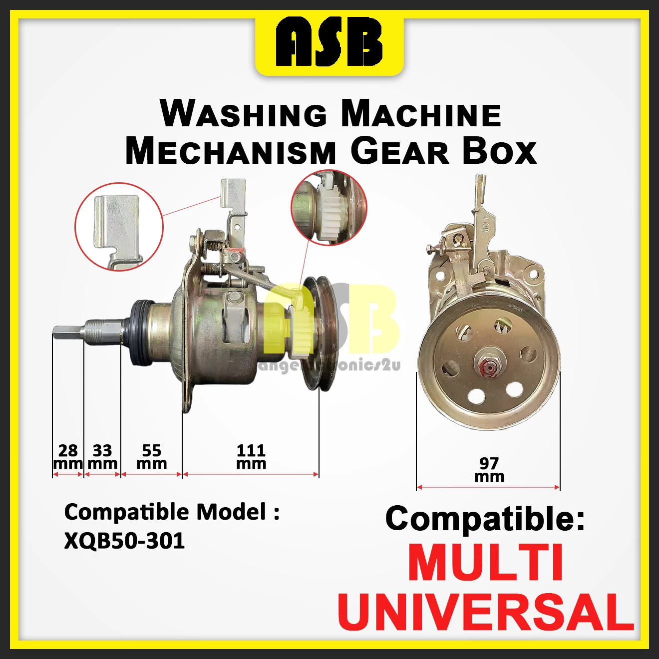 (1pc) ( Compatible : Universal / Multi ) Washing Machine Mechanism Gear Box XQB50-301 ( Square ) (661021042)