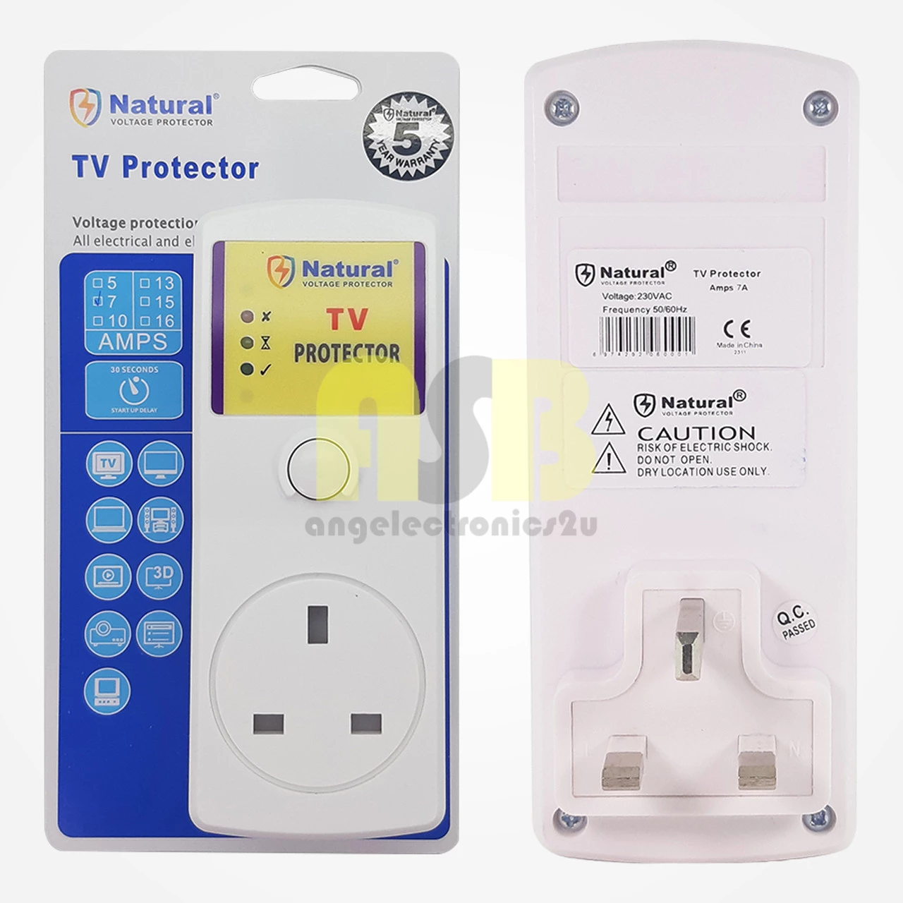 (1pc) Natural Voltage Protector / TV Protector / Lightning Protector / Surge Protector Adapter ( 7A ) 230V UK Plug