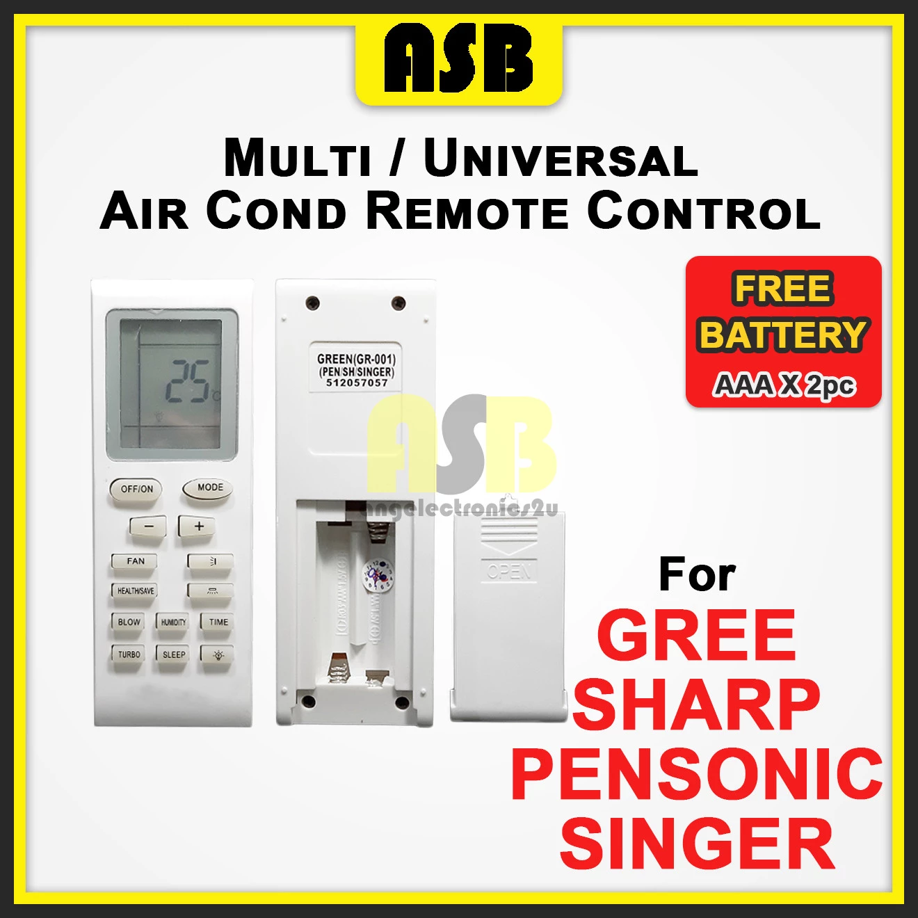 (1pc) ( Compatible : Gree / Sharp / Pensonic / Singer ) Multi / Universal Air Cond Aircond Conditioner Remote Control