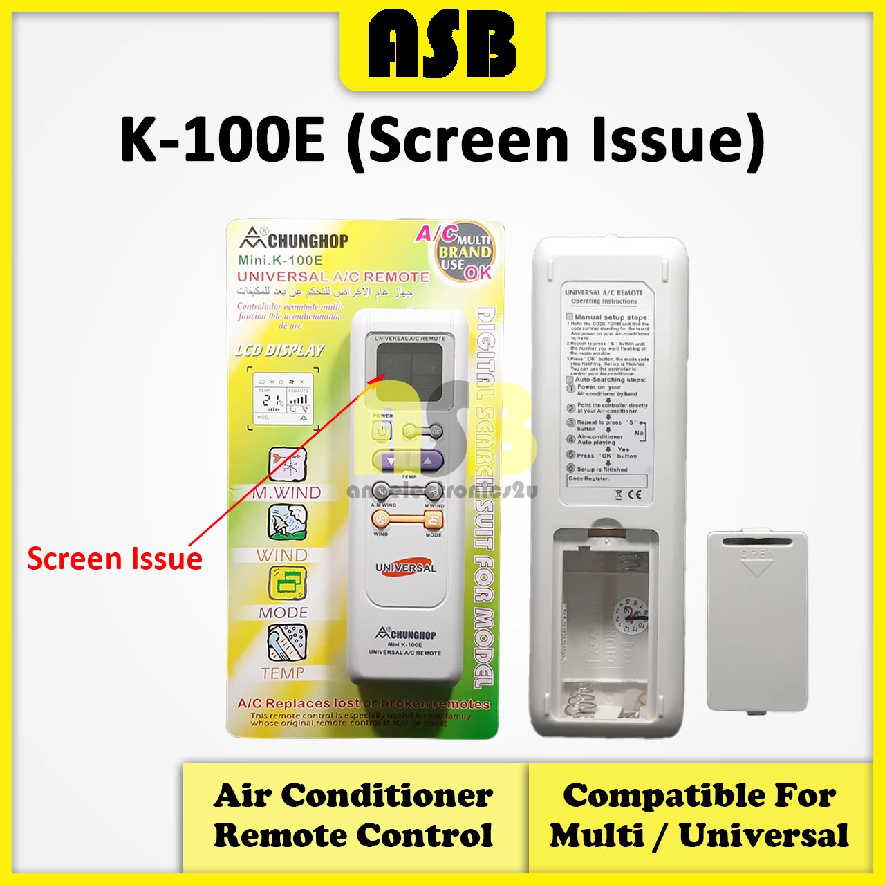 (1pc) CHUNGHOP Multi / Universal Air Cond Aircond Conditioner Remote Control Alat Kawalan Jauh Penghawa Dingin 空调遥控器