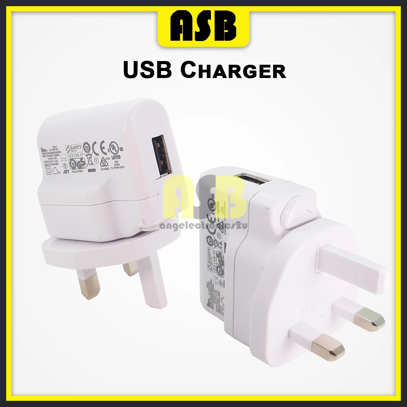 (1pc) USB Charger Adapter UK 3 Pin Plug DC 5V 1A Kepala Charger 充电头