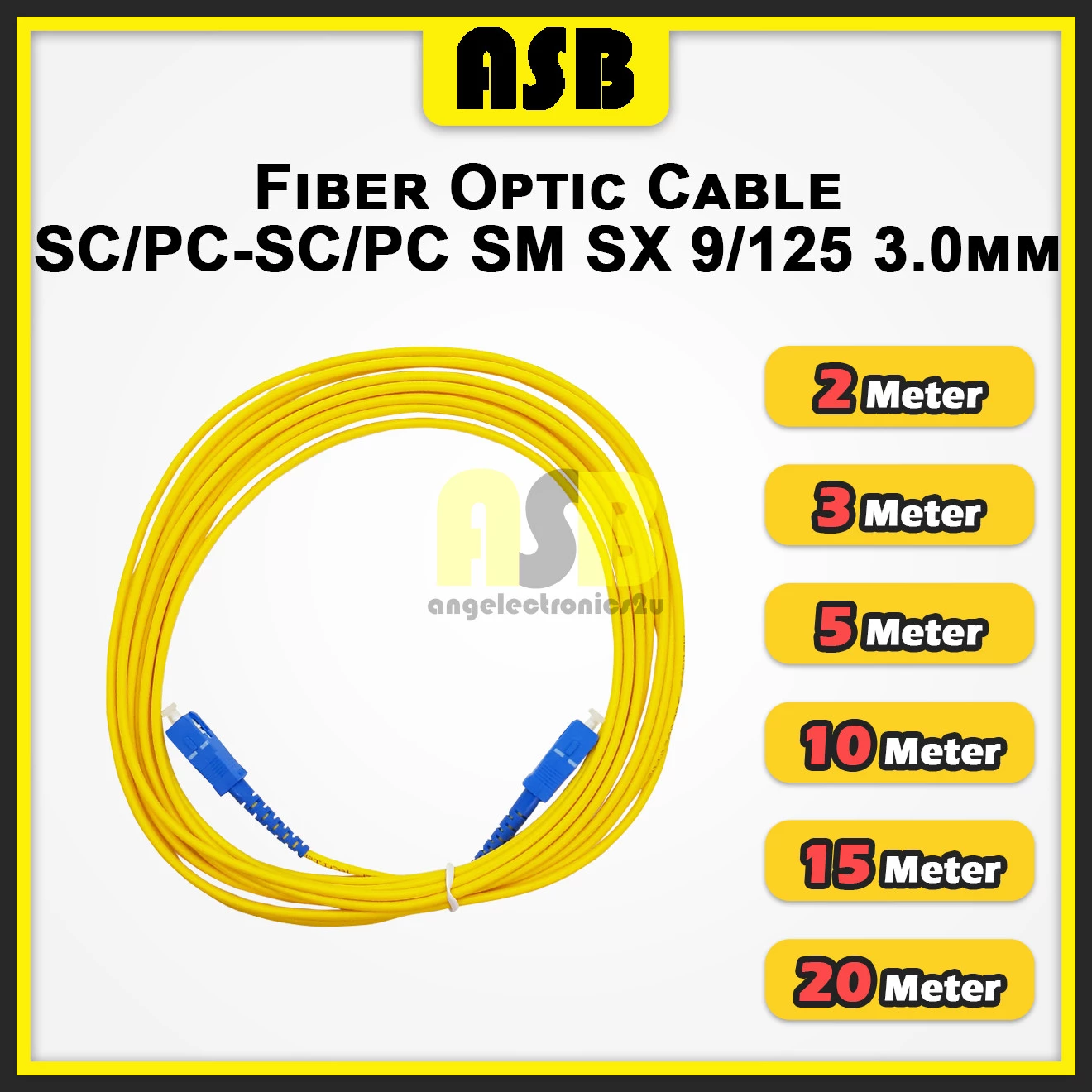 (1pc) Fiber Optic Cable SC/PC - SC/PC SM SX 9/125 3.0mm ( 2 Meter / 3 Meter / 5 Meter / 10 Meter / 15 Meter / 20 Meter )