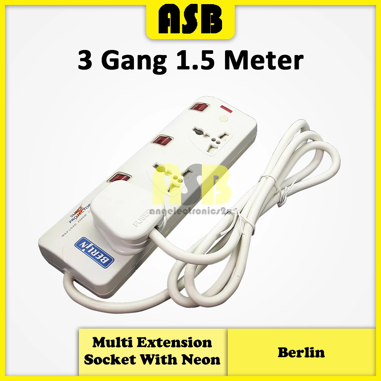 (1pc) [ Clearance Sale ] Berlin / Smart Extension Socket With Neon ( 3 Gang / 5 Gang ) ( 1.5 Meter / 2 Meter )