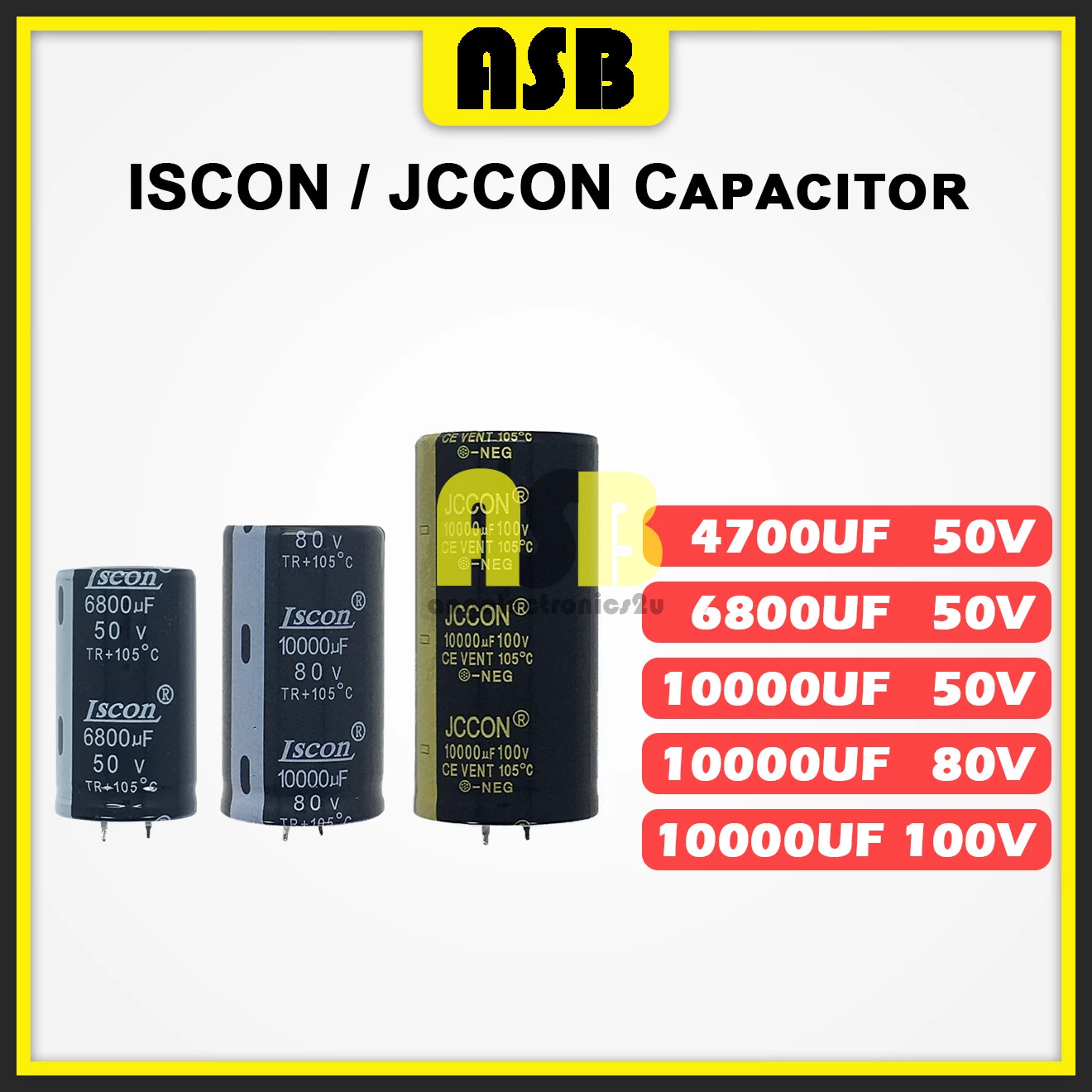 (1pc) ISCON / JCCON Capacitor ( 4700UF 50V / 6800UF 50V / 10000UF 50V / 10000UF  80V / 10000UF 100V )