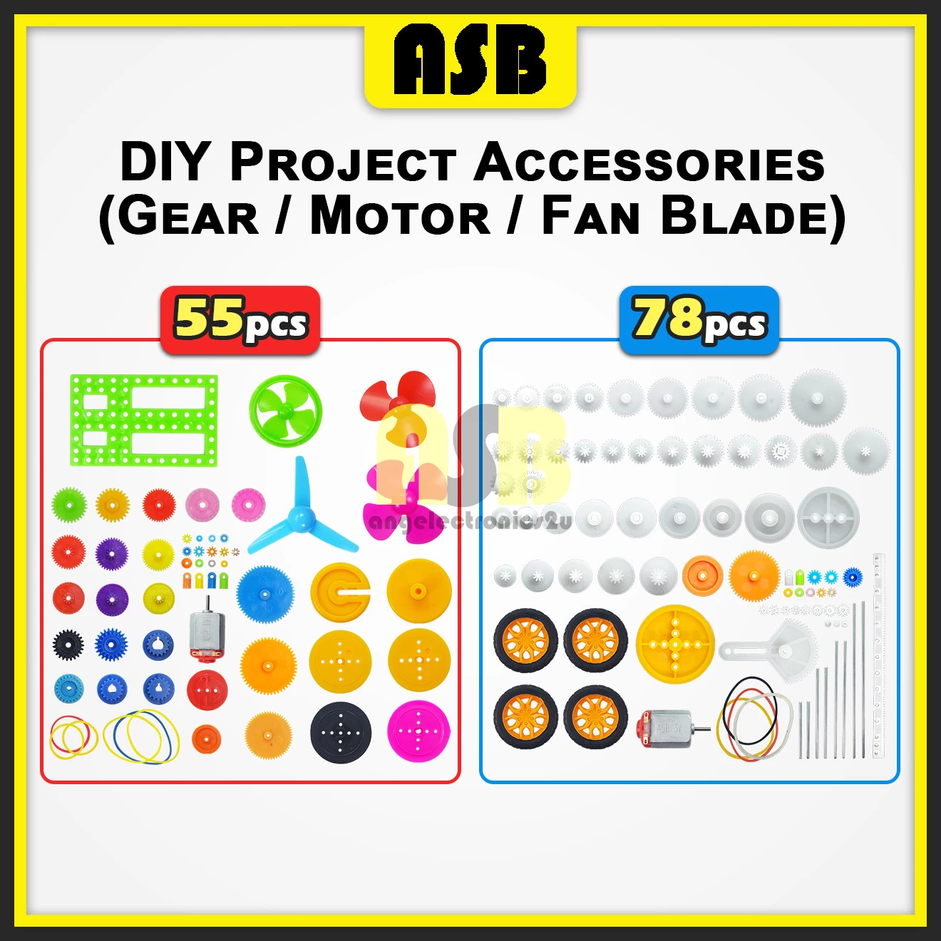 (1set) DIY Project Accessories ( Gears , Motor , Fan Blade ) ( 55pcs / 78pcs )