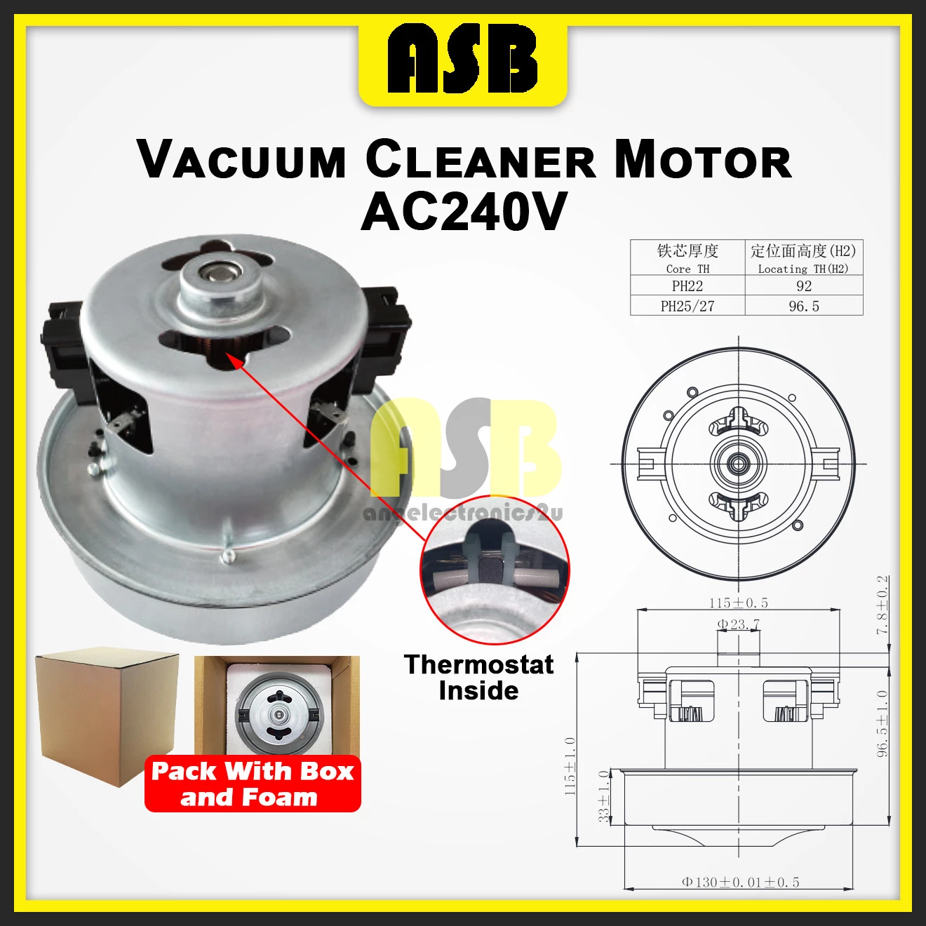 (1pc) Vacuum Cleaner Motor With Thermostat ( 1400W / 1600W / 1800W )