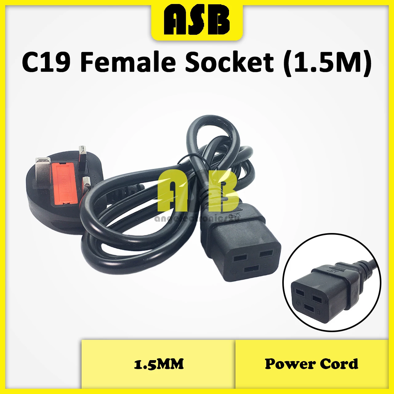 (1pc) UK Type C19 Female Socket / C20 Male Plug / C20 To C19 Socket / Kettle Power Cord ( 1.2 Meter / 1.5 Meter )