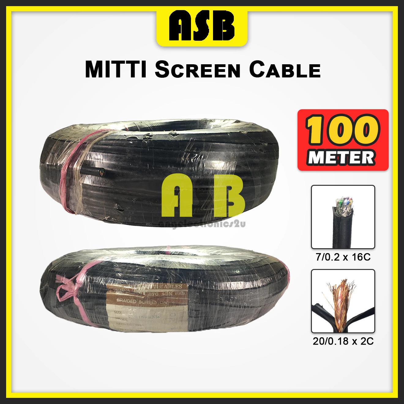 (1pc/Roll) MITTI 7/0.2 x 16C / 20/0.18 x 2C Screen Cable ( 100M )