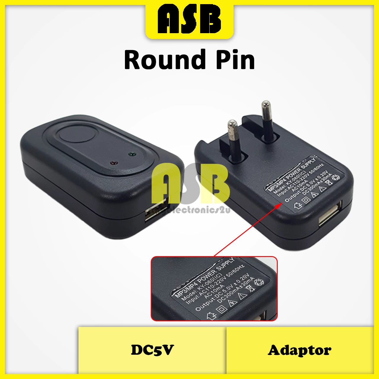 (1pc) MP3 DC5V Adaptor KY-060(IC) / WSD-001-<IC> 2Pin